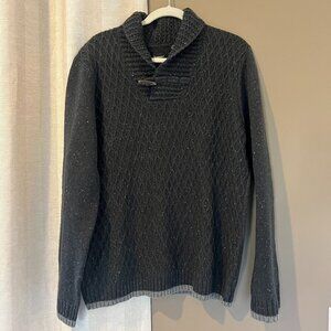 Haggar Men's Shawl Collar Sweater Gray Fisherman Cable Knit, Size XL